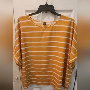 Shein mustard yellow and white striped blouse, mid  sleeve size 22